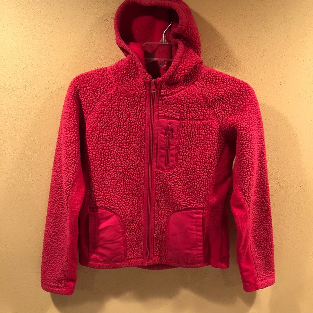 Girls textured fleece hooded jacket